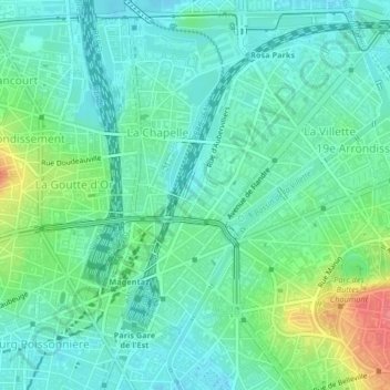 Mapa topográfico Bataille de Paris, altitud, relieve