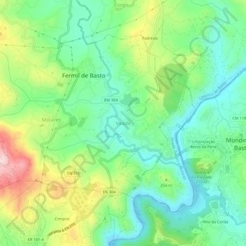 Mapa topográfico Veade, altitud, relieve