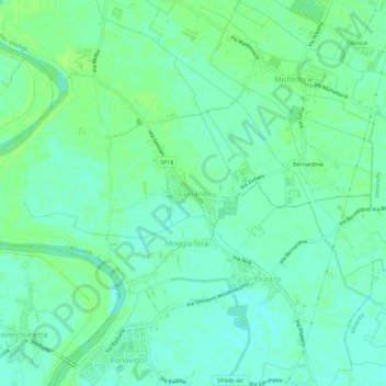 Mapa topográfico Coriano, altitud, relieve