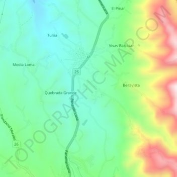 Mapa topográfico Farallones, altitud, relieve