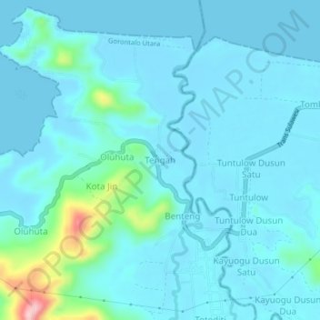 Mapa topográfico Tengah, altitud, relieve