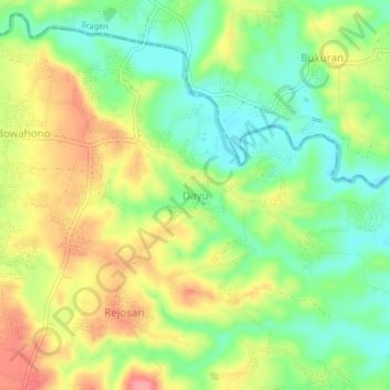 Mapa topográfico Dayu, altitud, relieve