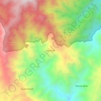 Mapa topográfico Yarumal, altitud, relieve
