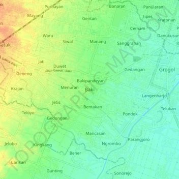Mapa topográfico Baki, altitud, relieve