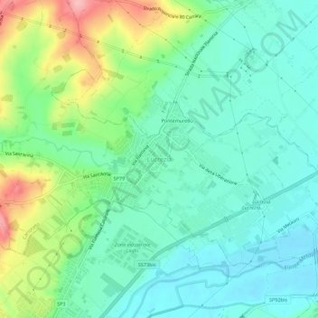 Mapa topográfico Lucrezia, altitud, relieve