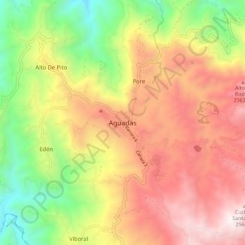 Mapa topográfico Aguadas, altitud, relieve