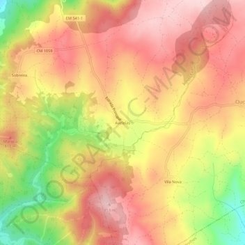 Mapa topográfico Avelelas, altitud, relieve
