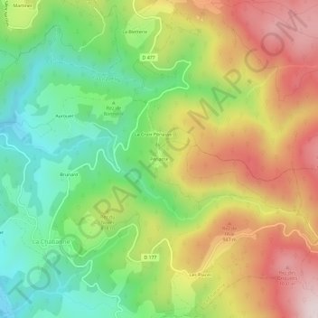 Mapa topográfico Périasse, altitud, relieve