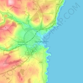 Mapa topográfico Stonehaven, altitud, relieve