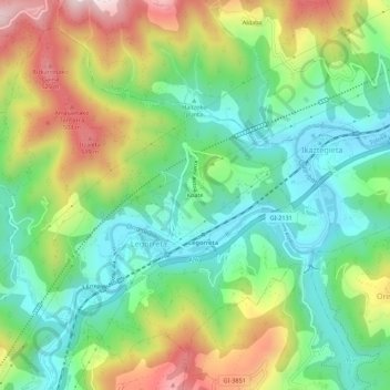 Mapa topográfico Koate, altitud, relieve