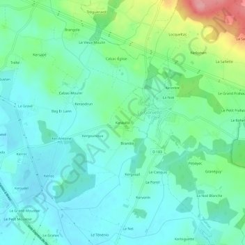 Mapa topográfico Keravélo, altitud, relieve