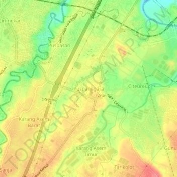 Mapa topográfico Puspanegara, altitud, relieve