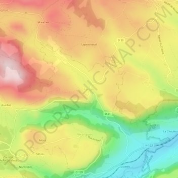 Mapa topográfico Farges, altitud, relieve