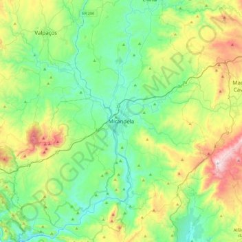 Mapa topográfico Mirandela, altitud, relieve