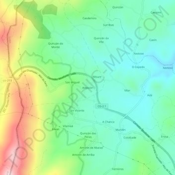 Mapa topográfico Argozón, altitud, relieve