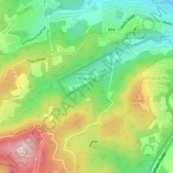 Mapa topográfico Waterworks Reserve, altitud, relieve
