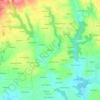 Mapa topográfico Kervoelic, altitud, relieve