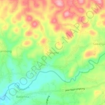 Mapa topográfico Tribuana, altitud, relieve