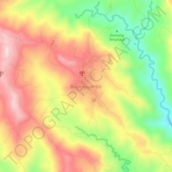 Mapa topográfico Bojonggambir, altitud, relieve