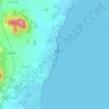 Mapa topográfico Cala Bona, altitud, relieve