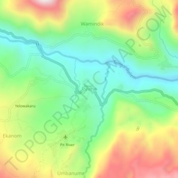 Mapa topográfico Pirime, altitud, relieve