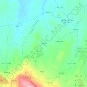 Mapa topográfico Aldeia, altitud, relieve