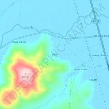 Mapa topográfico Illpa, altitud, relieve