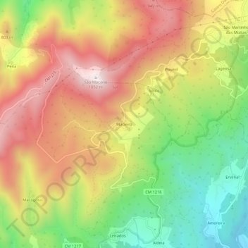 Mapa topográfico Macieira, altitud, relieve