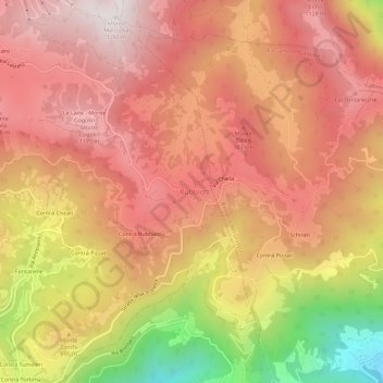 Mapa topográfico Rubbio, altitud, relieve