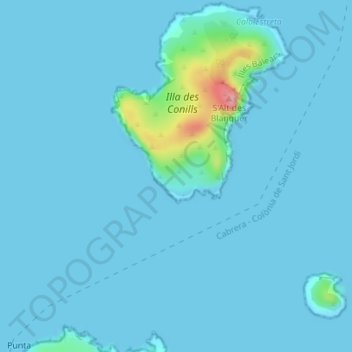 Mapa topográfico Es Corrals, altitud, relieve