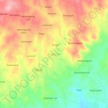 Mapa topográfico Tlogosari, altitud, relieve