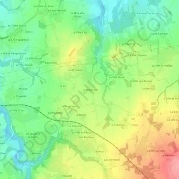 Mapa topográfico La Rogerais, altitud, relieve