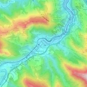 Mapa topográfico Alonsótegui, altitud, relieve