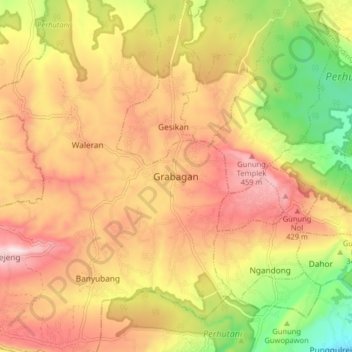 Mapa topográfico Grabagan, altitud, relieve