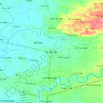 Mapa topográfico Bukateja, altitud, relieve