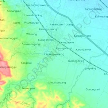 Mapa topográfico Karangwareng, altitud, relieve