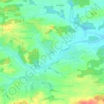 Mapa topográfico Glon, altitud, relieve