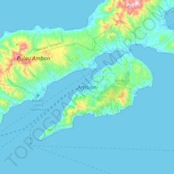 Mapa topográfico Ambon, altitud, relieve