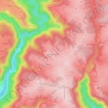 Mapa topográfico Aussinange, altitud, relieve