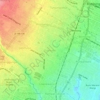 Mapa topográfico Tulusrejo, altitud, relieve