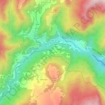 Mapa topográfico Faete, altitud, relieve