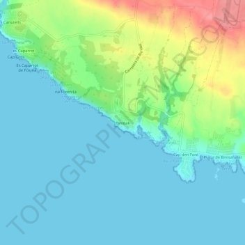Mapa topográfico Binidalí, altitud, relieve