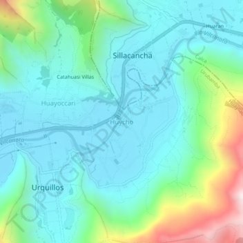 Mapa topográfico Huycho, altitud, relieve