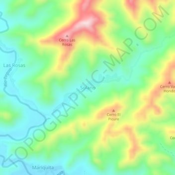 Mapa topográfico Solano, altitud, relieve