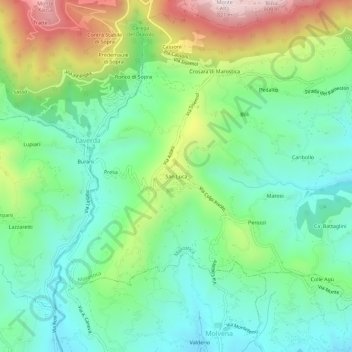 Mapa topográfico San Luca, altitud, relieve