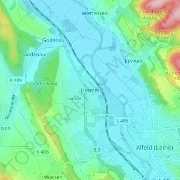 Mapa topográfico Limmer, altitud, relieve