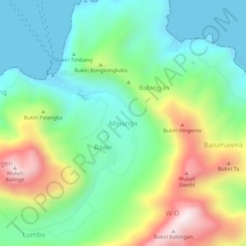 Mapa topográfico Minanga, altitud, relieve