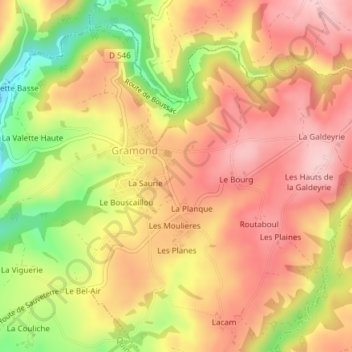 Mapa topográfico Le Mouscard, altitud, relieve