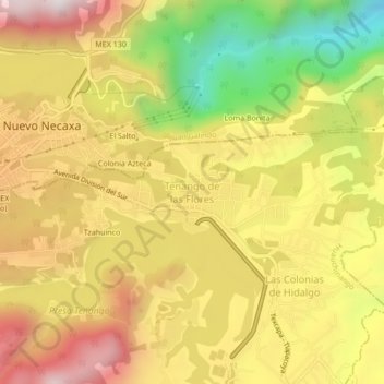 Mapa topográfico Tenango de las Flores, altitud, relieve