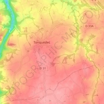 Mapa topográfico Rugulaouen, altitud, relieve
